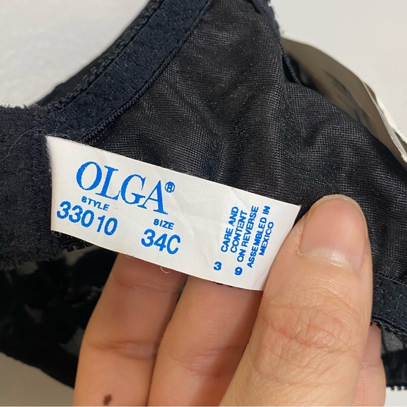 NWT Vintage Olga Black Embroidery Lacy Floral Semi Sheer Bra 34c Deadstock - Picture 4 of 7